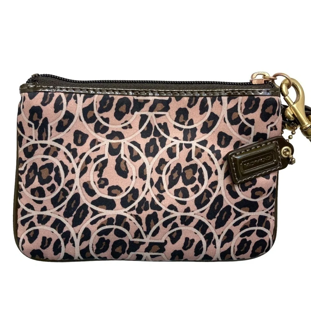 Coach vintage y2k brown bronze leopard satin evening wristlet bag